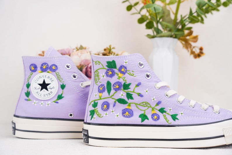 Custom Converse Wedding Bridal Flowers Embroidered High Tops