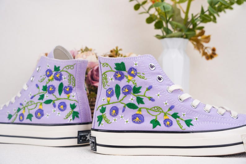 Custom Converse Wedding Bridal Flowers Embroidered High Tops
