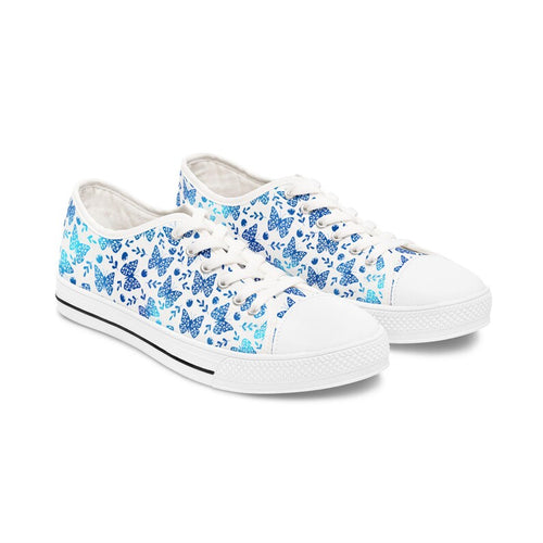 Colorful Women's Low Top Sneaker Blue Butterfly Patterned Sneakers