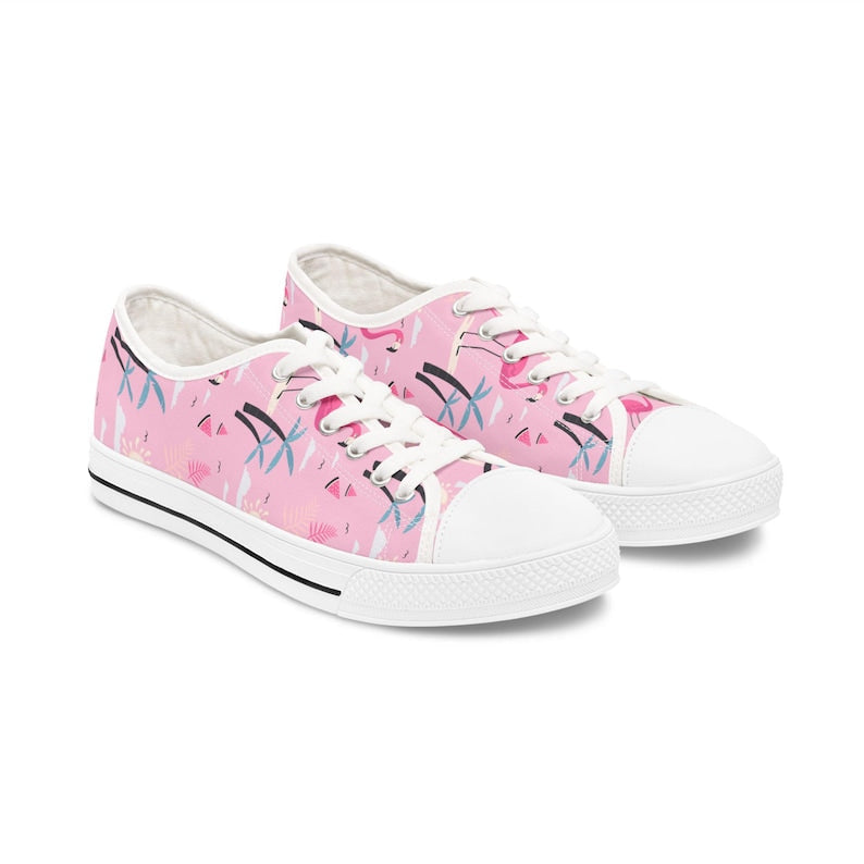 Colorful Women's Low Top Sneaker Pink Flamingo Print