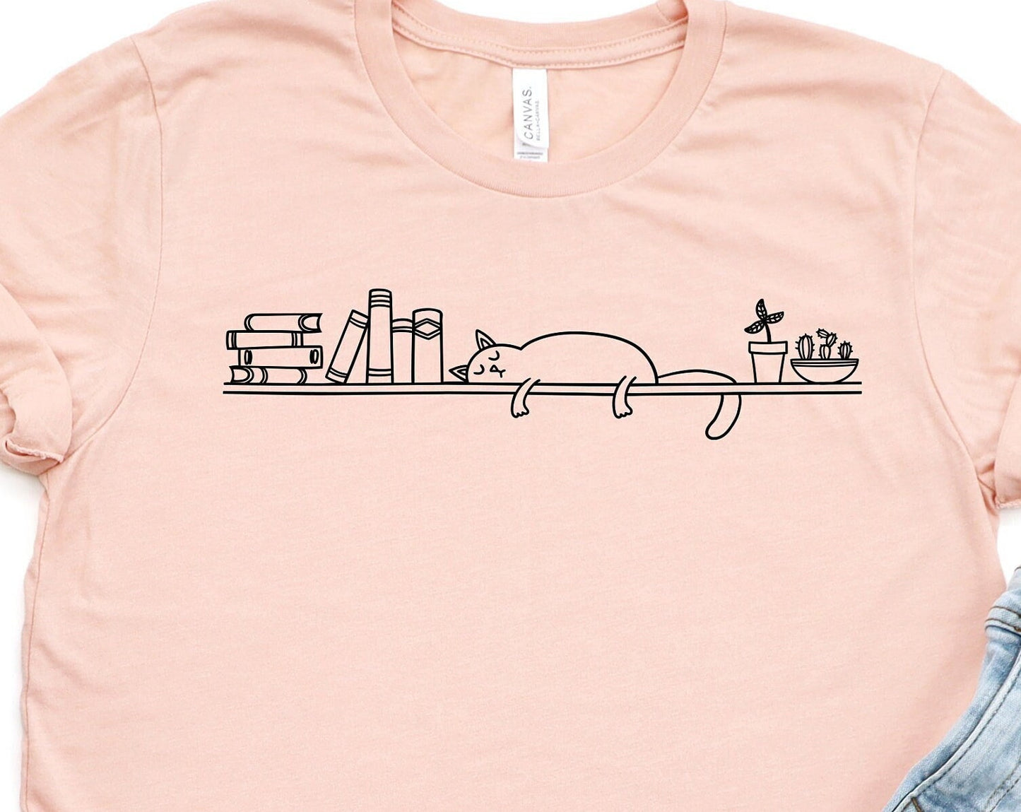 T-SHIRT - Cat and Books Unisex Shirt, Shirts for Cat Lover