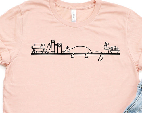 T-SHIRT - Cat and Books Unisex Shirt, Shirts for Cat Lover