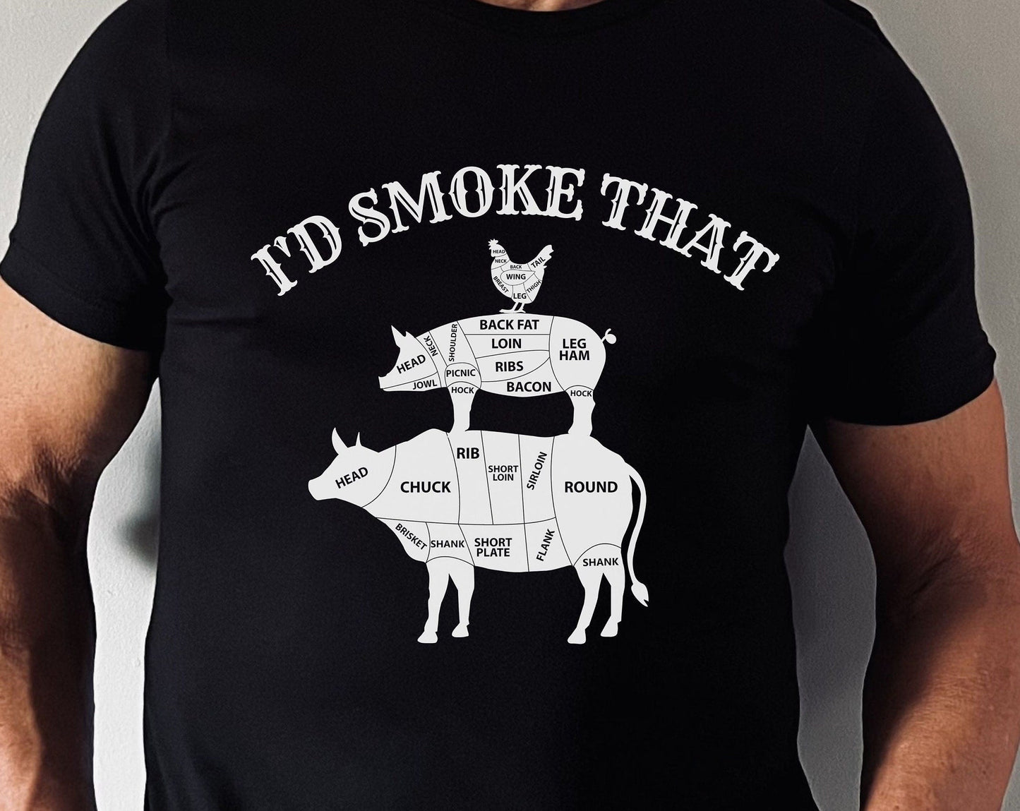 T-SHIRT - Funny BBQ Shirt Barbecue I'd Smoke Unisex Shirt, Cow Pig Chicken BBQ Shirt