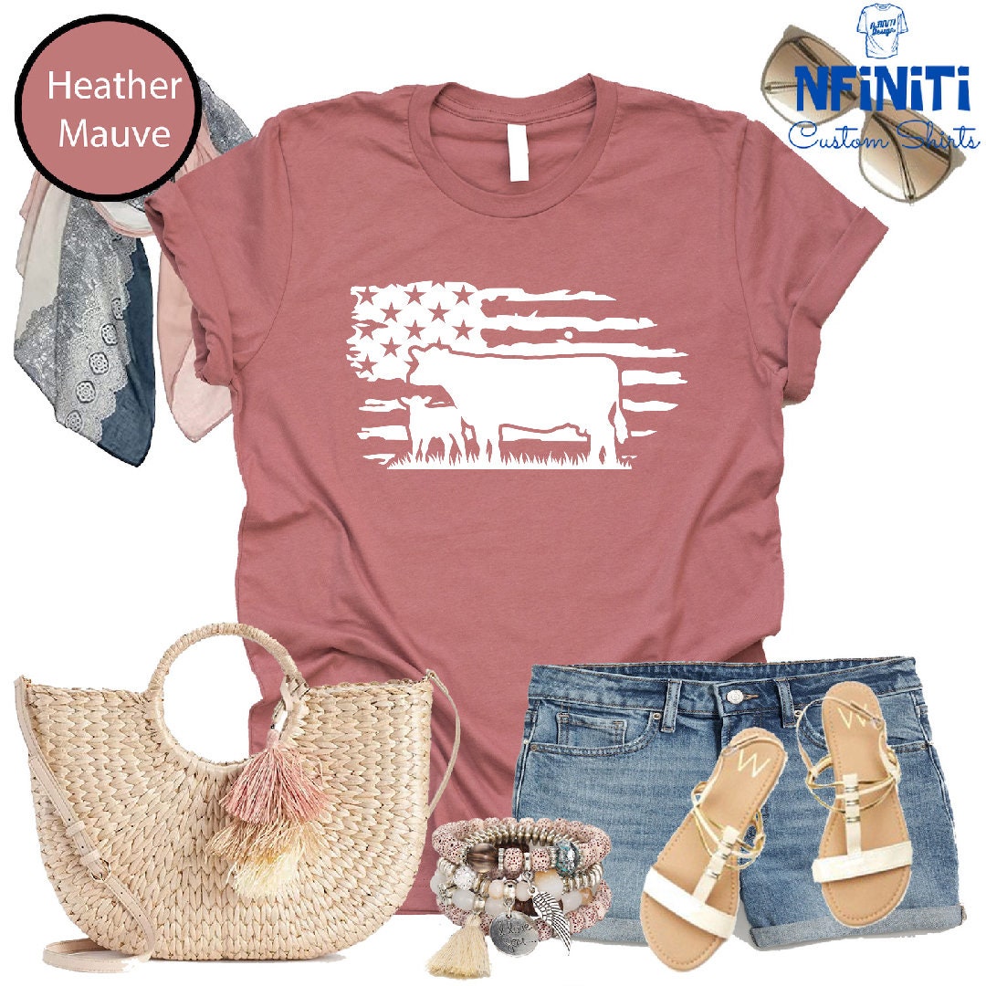 T-SHIRT - USA Cow Farm Unisex Shirt, Farmer Cow Shirt