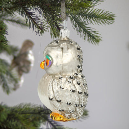 Glass Silver Owl Glass Vintage Style Christmas Ornament