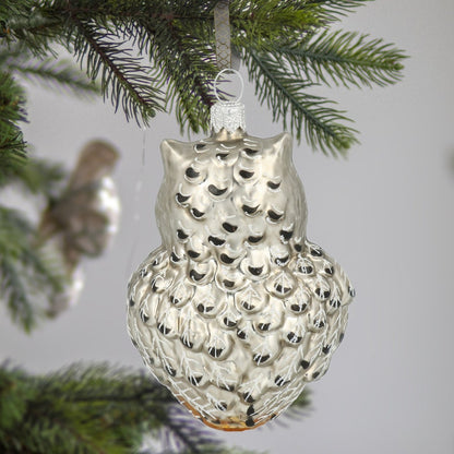 Glass Silver Owl Glass Vintage Style Christmas Ornament