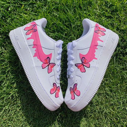 Custom Air Force 1 Shoes Pink Butterfly Drip Style