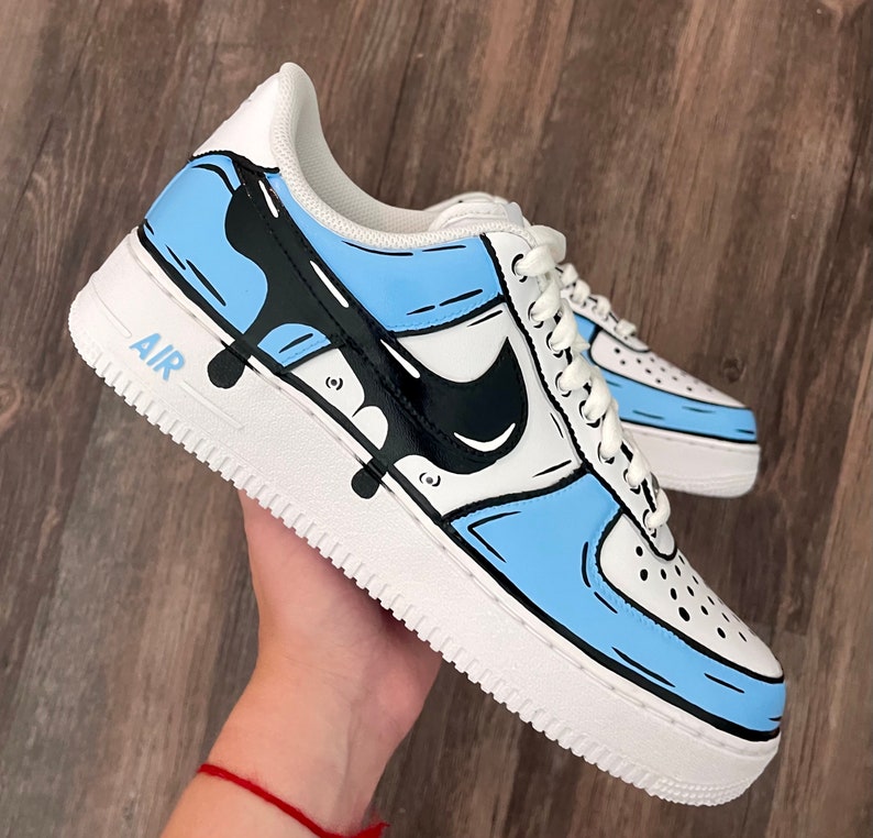 Custom Air Force 1 Shoes Black Drip Cartoon Style