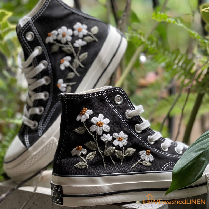 Custom Converse Daisy Flower Embroidered High Tops