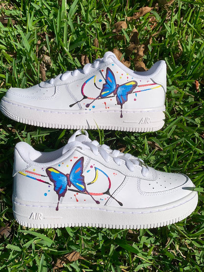 Custom Air Force 1 Shoes Blue Butterfly Drip Style