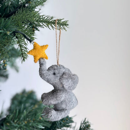 Felt Elephant with Star Christmas Ornament
