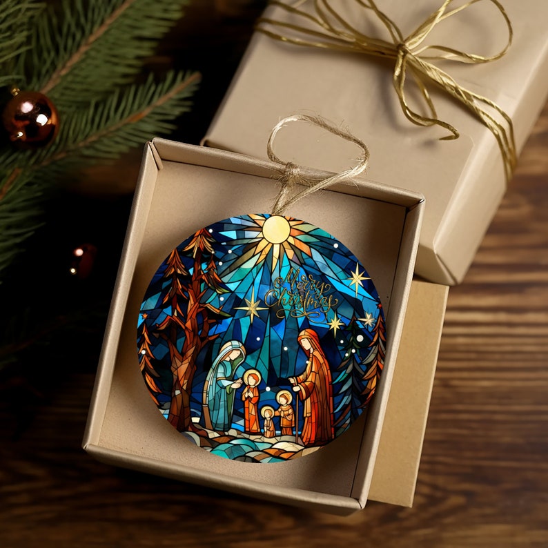 Nativity Stained Glass Christmas Ornament