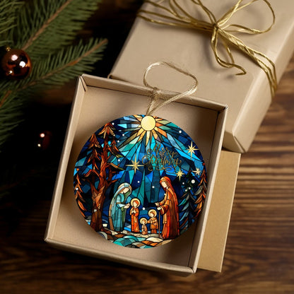 Nativity Stained Glass Christmas Ornament