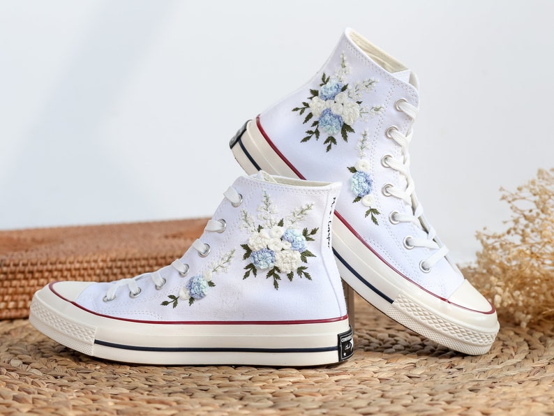 Custom Converse Wedding Flowers Embroidered High Tops