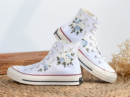 Custom Converse Wedding Flowers Embroidered High Tops