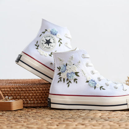 Custom Converse Wedding Flowers Embroidered High Tops