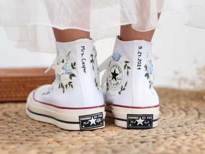 Custom Converse Wedding Flowers Embroidered High Tops