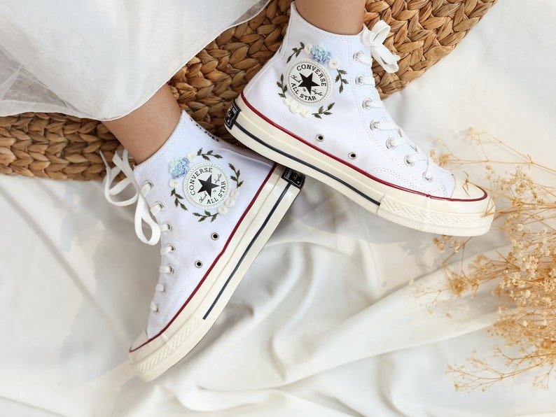 Custom Converse Wedding Flowers Embroidered High Tops
