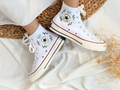 Custom Converse Wedding Flowers Embroidered High Tops