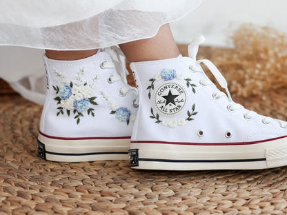 Custom Converse Wedding Flowers Embroidered High Tops