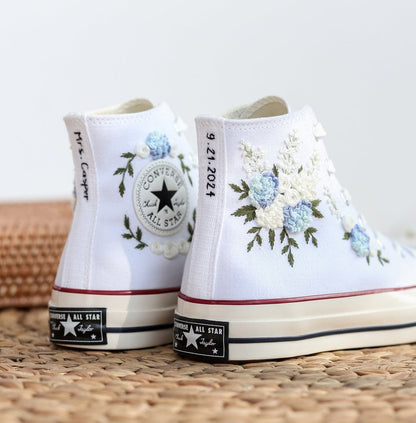 Custom Converse Wedding Flowers Embroidered High Tops