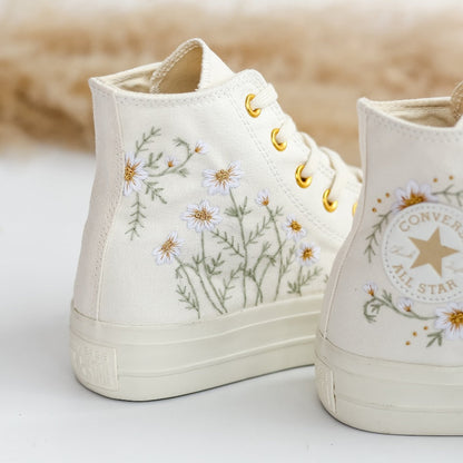 Custom Converse Daisy Flowers Embroidered High Top