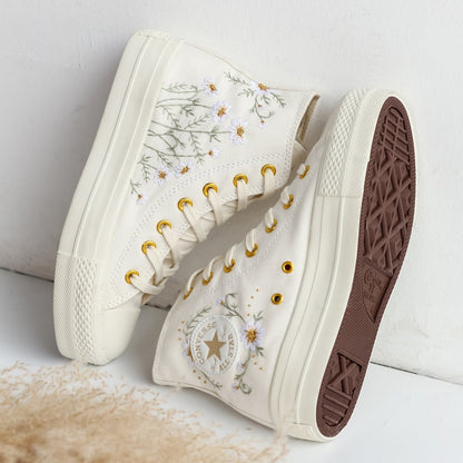 Custom Converse Daisy Flowers Embroidered High Top