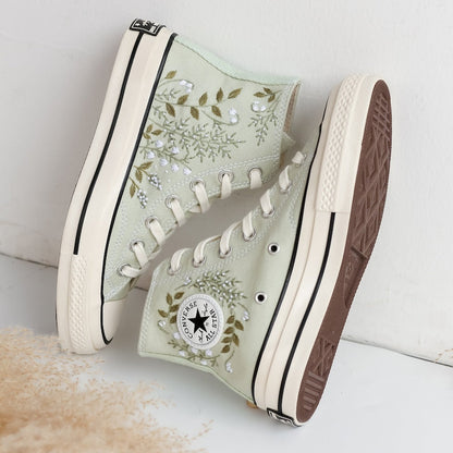 Custom Converse Wedding Bridal Flowers Embroidered High Tops