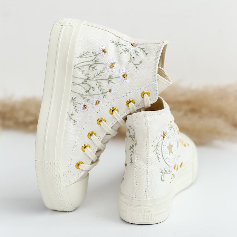 Custom Converse Daisy Flowers Embroidered High Top
