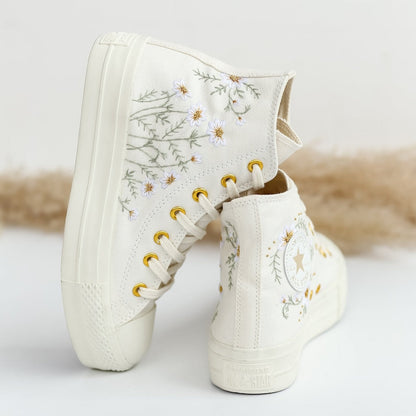 Custom Converse Daisy Flowers Embroidered High Top