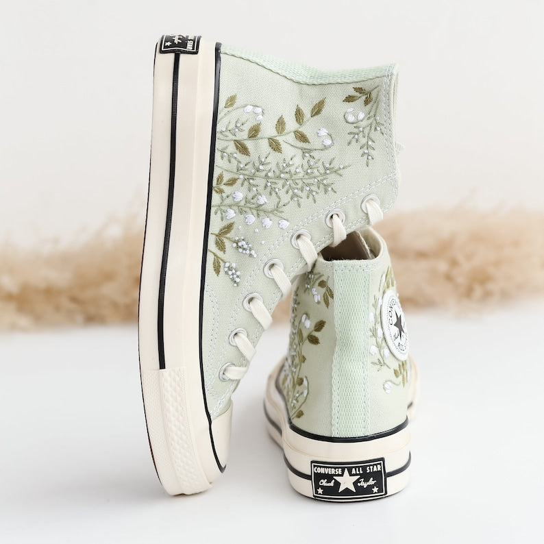 Custom Converse Wedding Bridal Flowers Embroidered High Tops