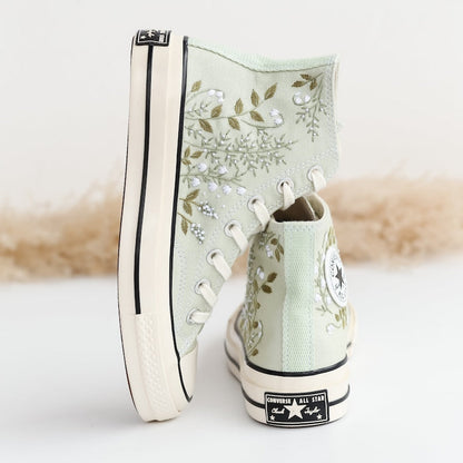 Custom Converse Wedding Bridal Flowers Embroidered High Tops