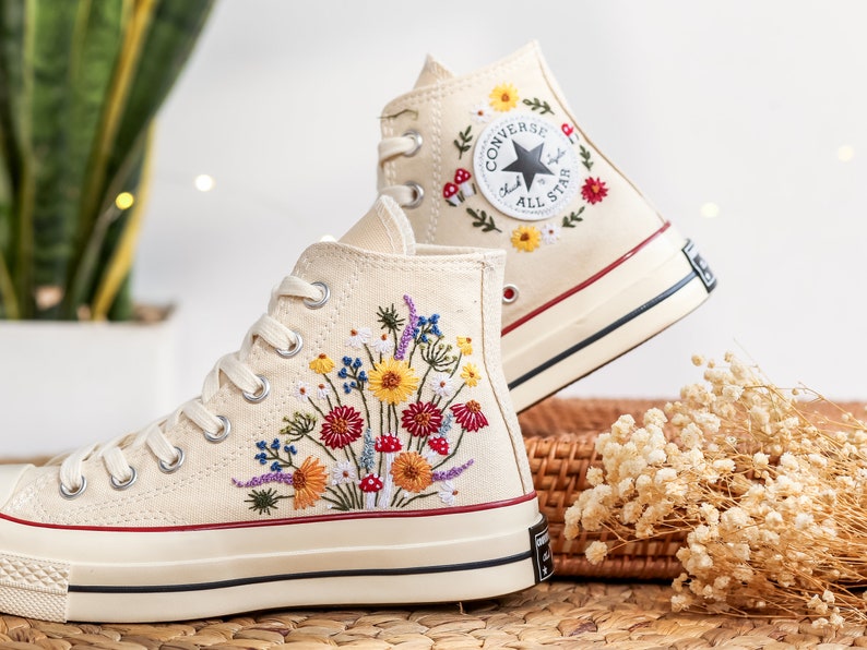 Custom Converse Sunflower Embroidered High Tops