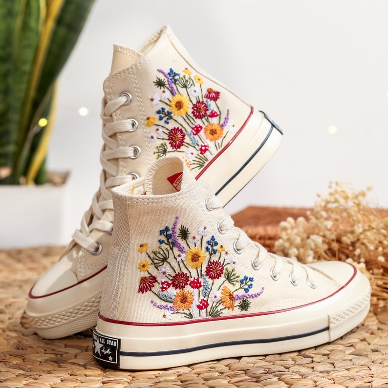 Custom Converse Sunflower Embroidered High Tops