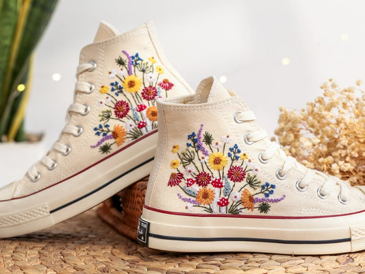 Custom Converse Sunflower Embroidered High Tops