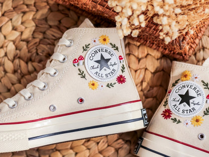 Custom Converse Sunflower Embroidered High Tops