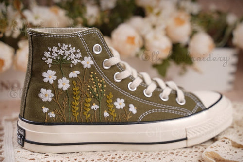 Custom Converse Small Flower Embroidered High Tops