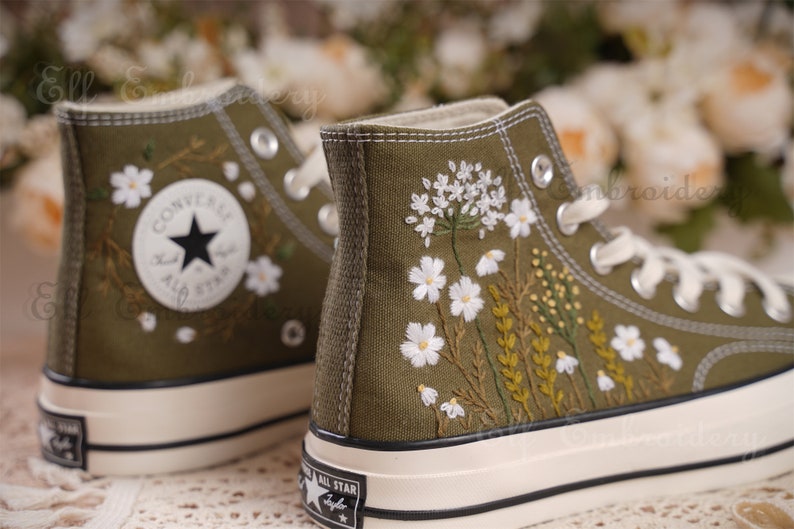 Custom Converse Small Flower Embroidered High Tops