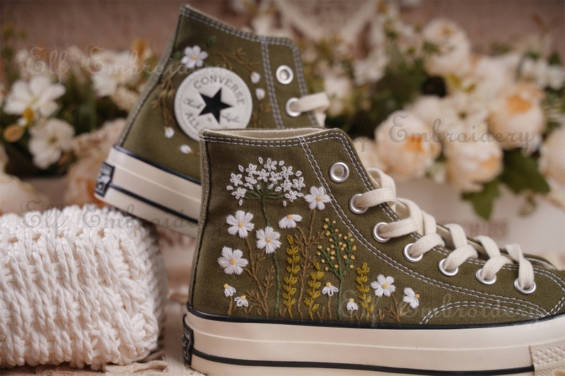 Custom Converse Small Flower Embroidered High Tops