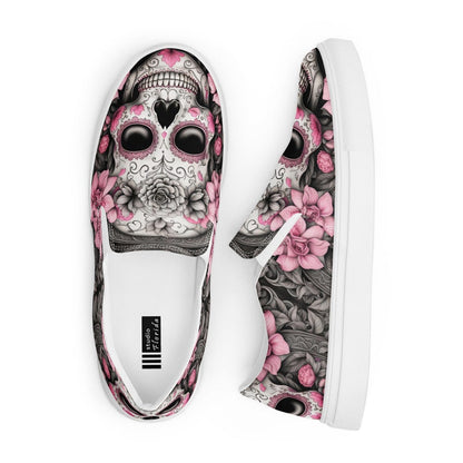 Pink Roses Sugar Skull Women’s Slip-on Canvas Shoes