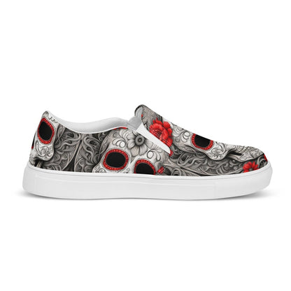 Red Accents Sugar Skull Women’s Slip-on Canvas Shoes