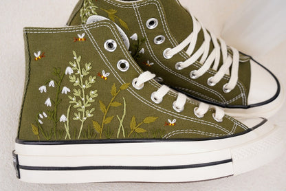 Custom Converse Wedding Bridal Flowers Embroidered High Tops