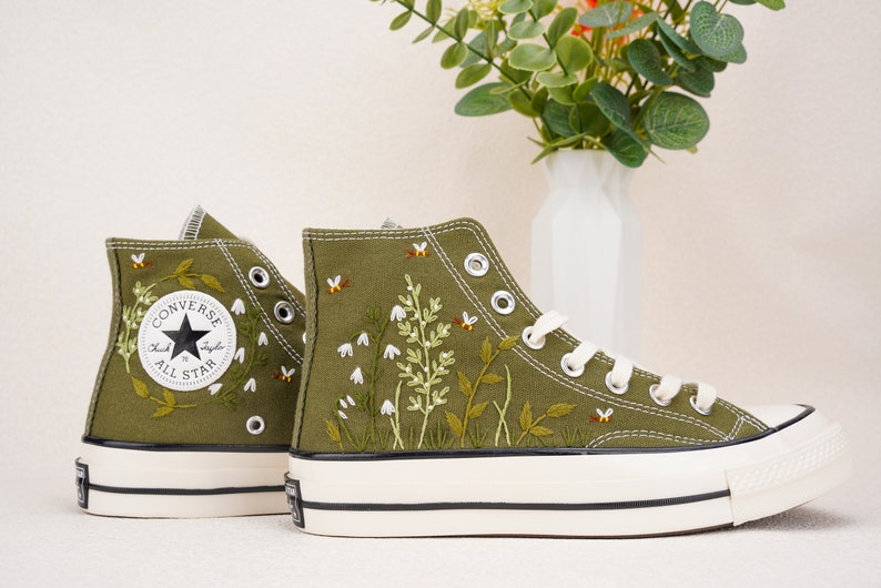 Custom Converse Wedding Bridal Flowers Embroidered High Tops
