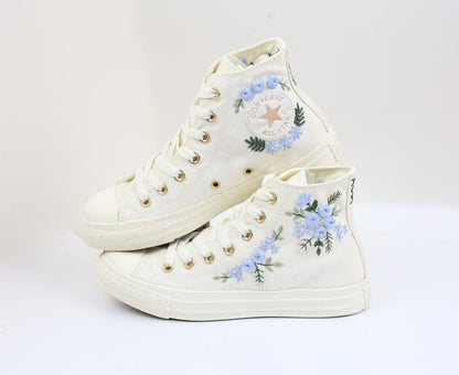 Custom Converse Bridal Flowers Embroidered High Tops