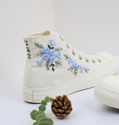 Custom Converse Bridal Flowers Embroidered High Tops
