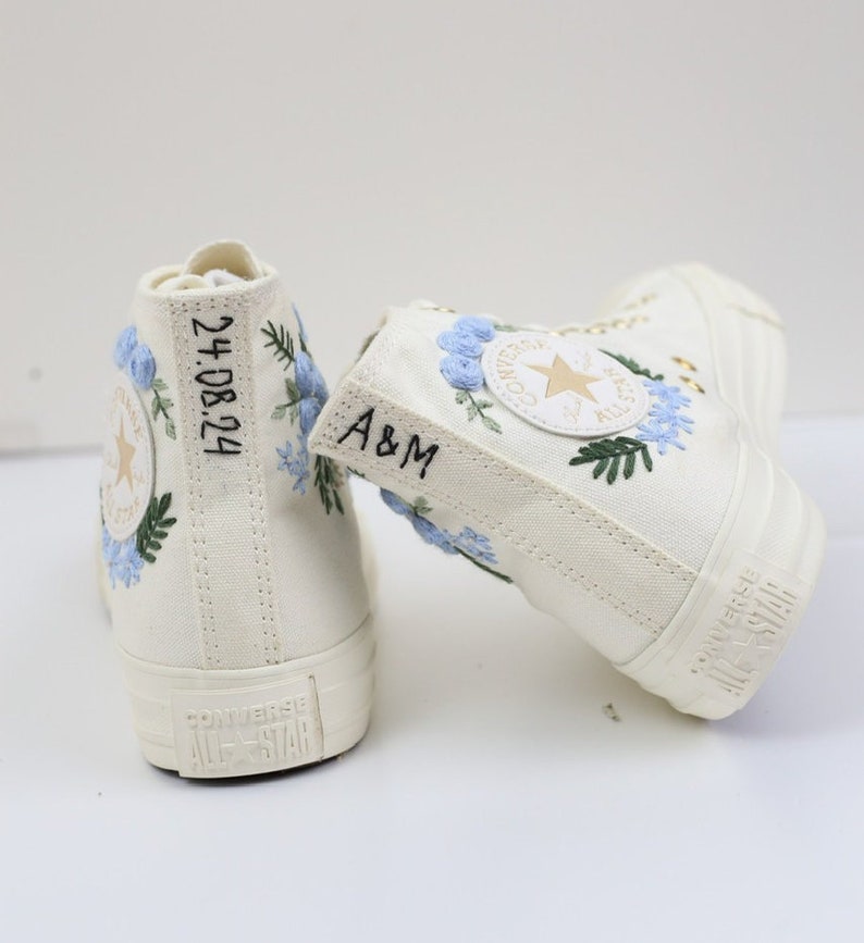 Custom Converse Bridal Flowers Embroidered High Tops
