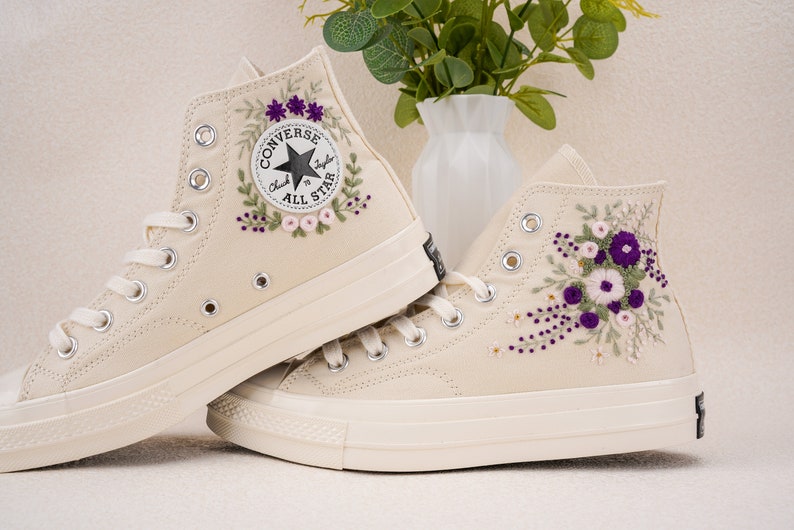 Custom Converse Wedding Bridal Flowers Embroidered High Tops