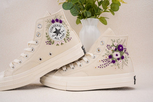 Custom Converse Wedding Bridal Flowers Embroidered High Tops