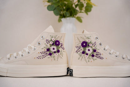 Custom Converse Wedding Bridal Flowers Embroidered High Tops