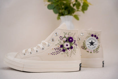 Custom Converse Wedding Bridal Flowers Embroidered High Tops